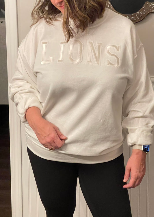 Lions white crew with Embroidered Patch